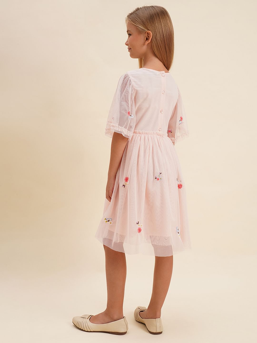 Girls Pink Floral Fit & Flare Dress