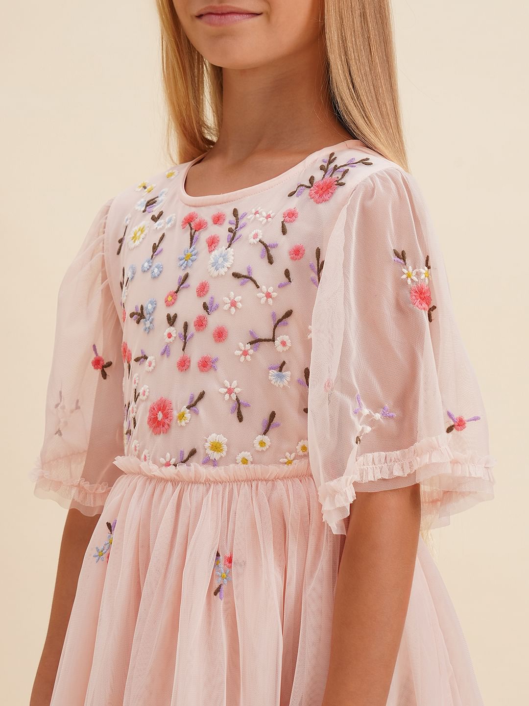 Girls Pink Floral Fit & Flare Dress