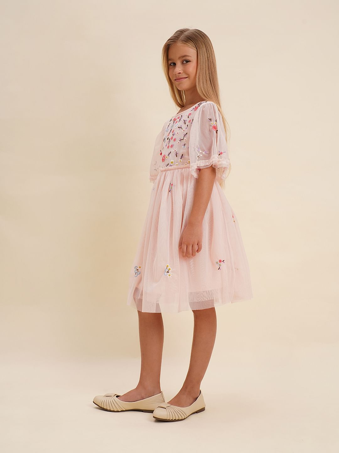 Girls Pink Floral Fit & Flare Dress