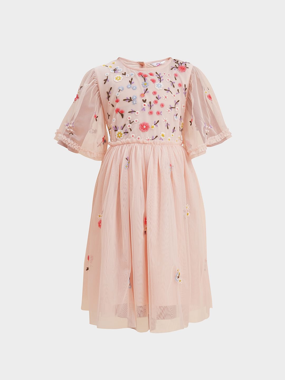 Girls Pink Floral Fit & Flare Dress