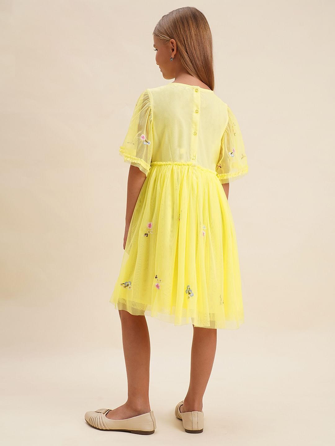 Girls Yellow Floral Fit & Flare Dress