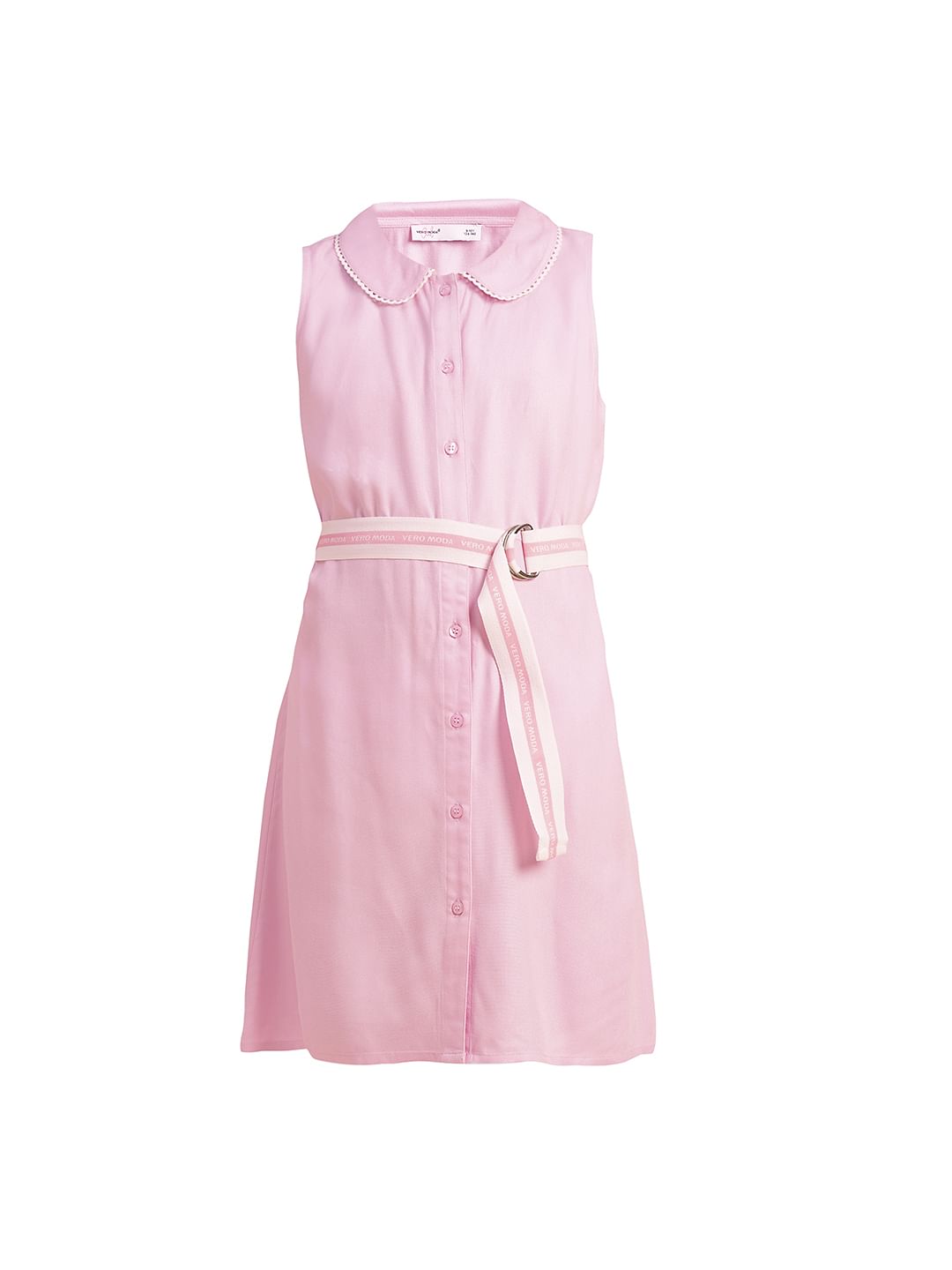 Girls Pink Belted Shirt Dress