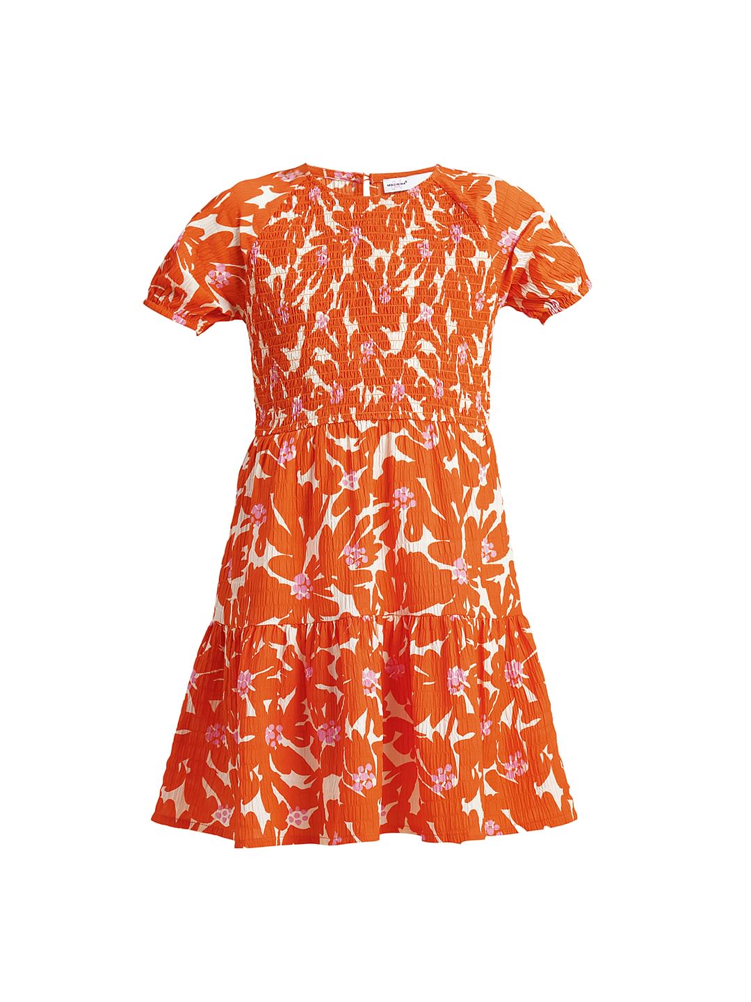 Girls Orange Printed Flared Dress
