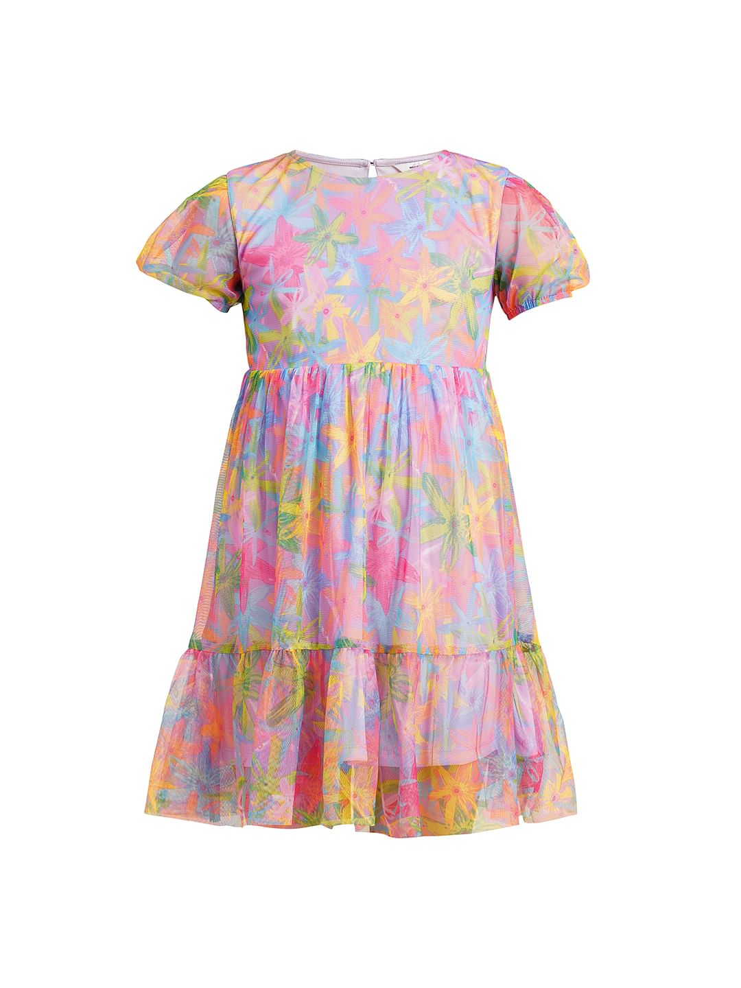 Girls Lilac Printed Mesh Dress