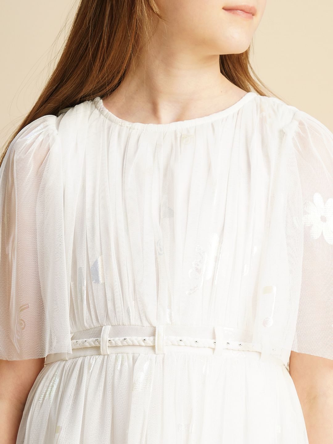 Girls White Mesh Layered Dress