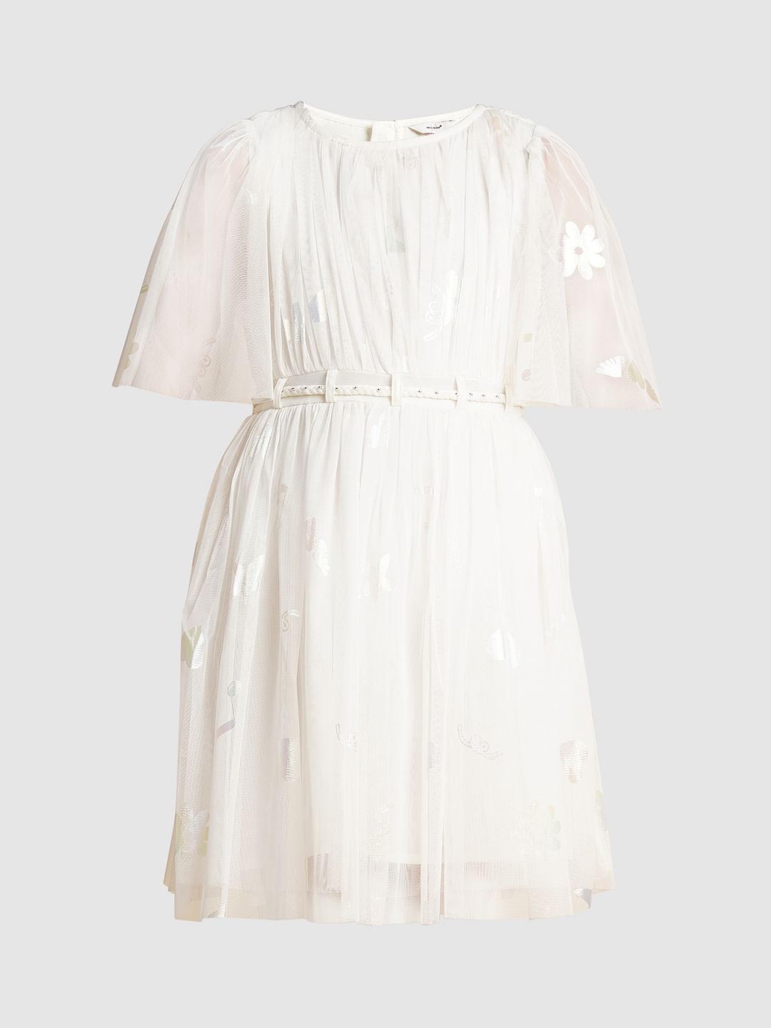 Girls White Mesh Layered Dress