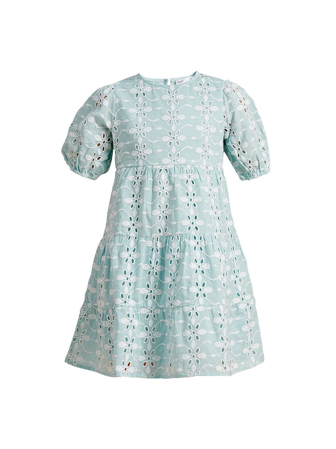 Girls Blue Schiffli Textured Dress