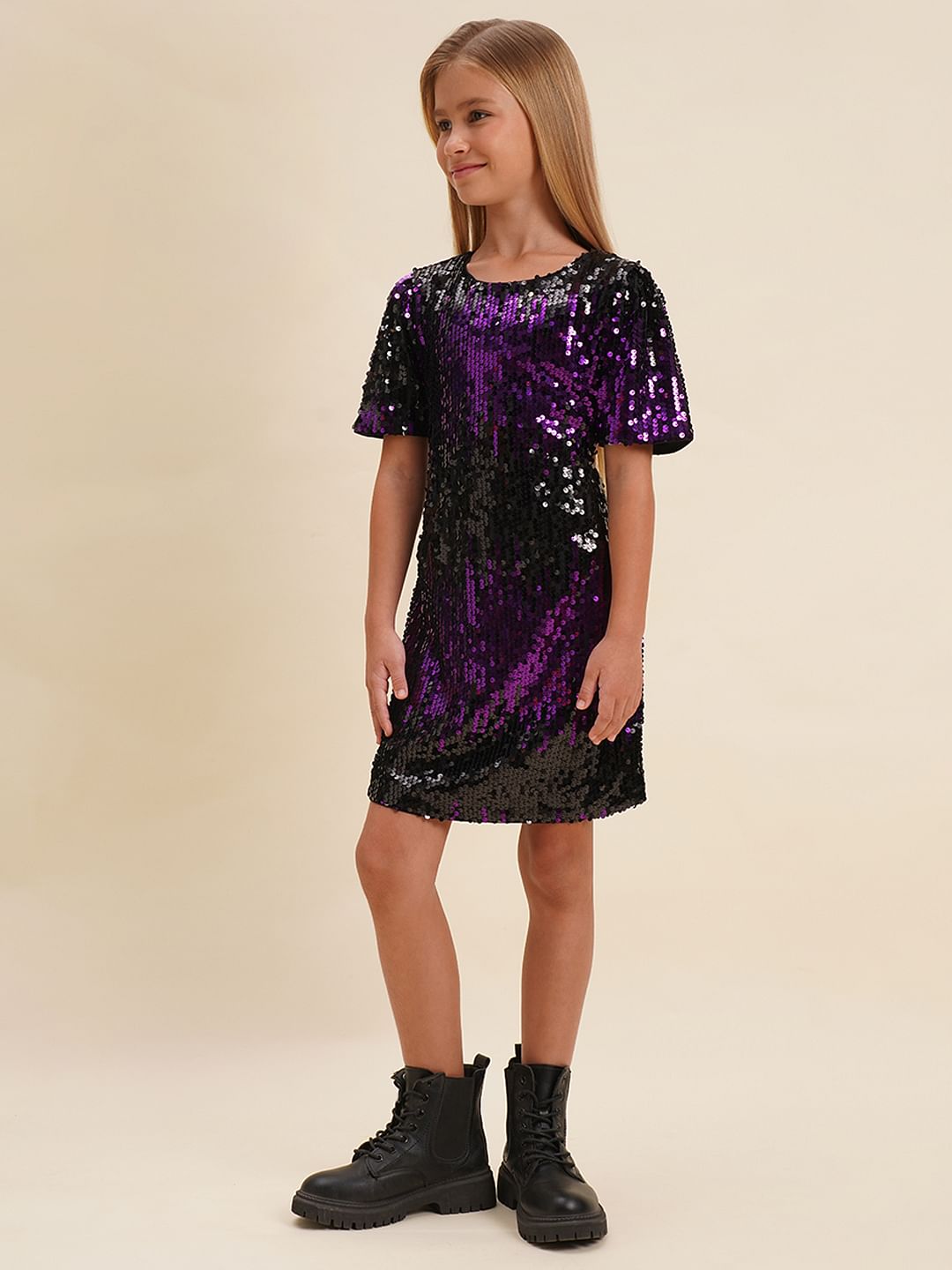 Girls Black Sequined Sheath Dress