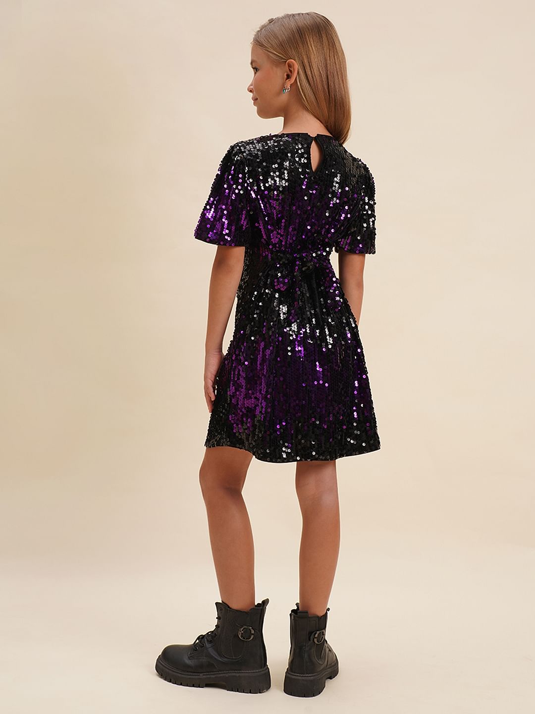 Girls Black Sequined Sheath Dress