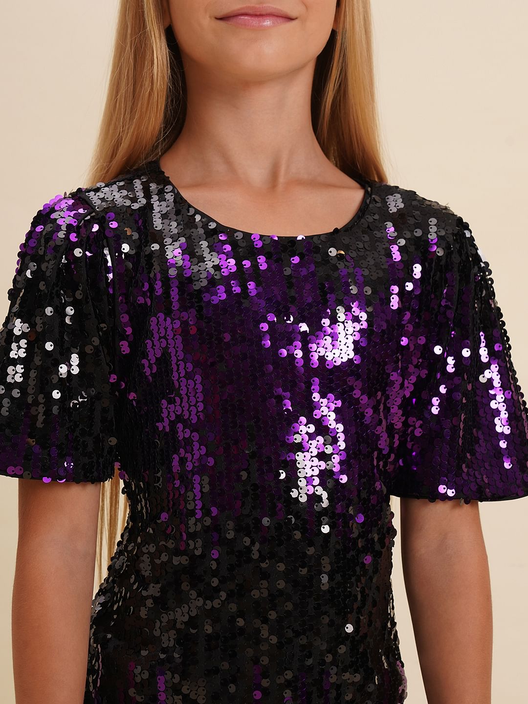 Girls Black Sequined Sheath Dress