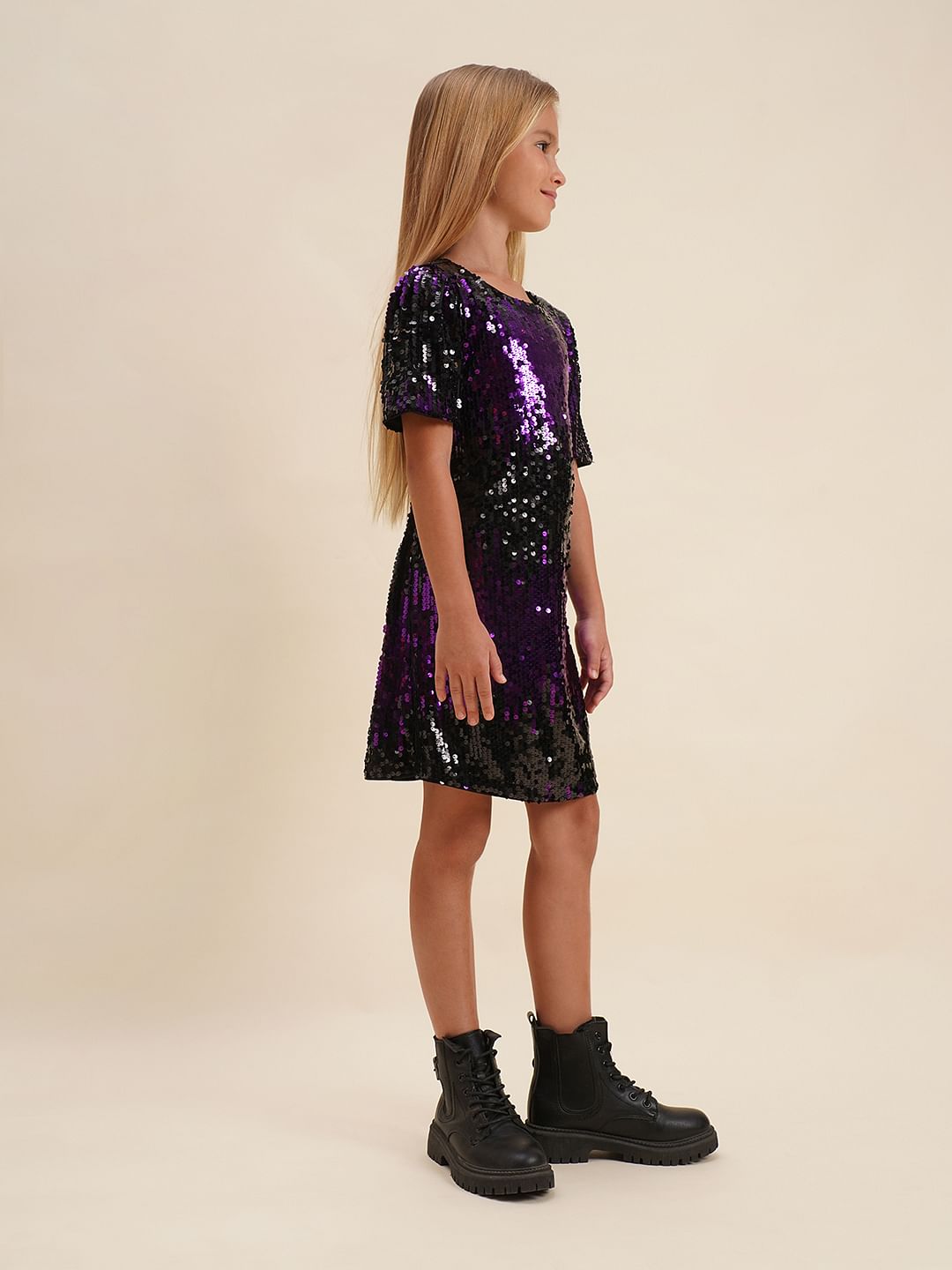 Girls Black Sequined Sheath Dress