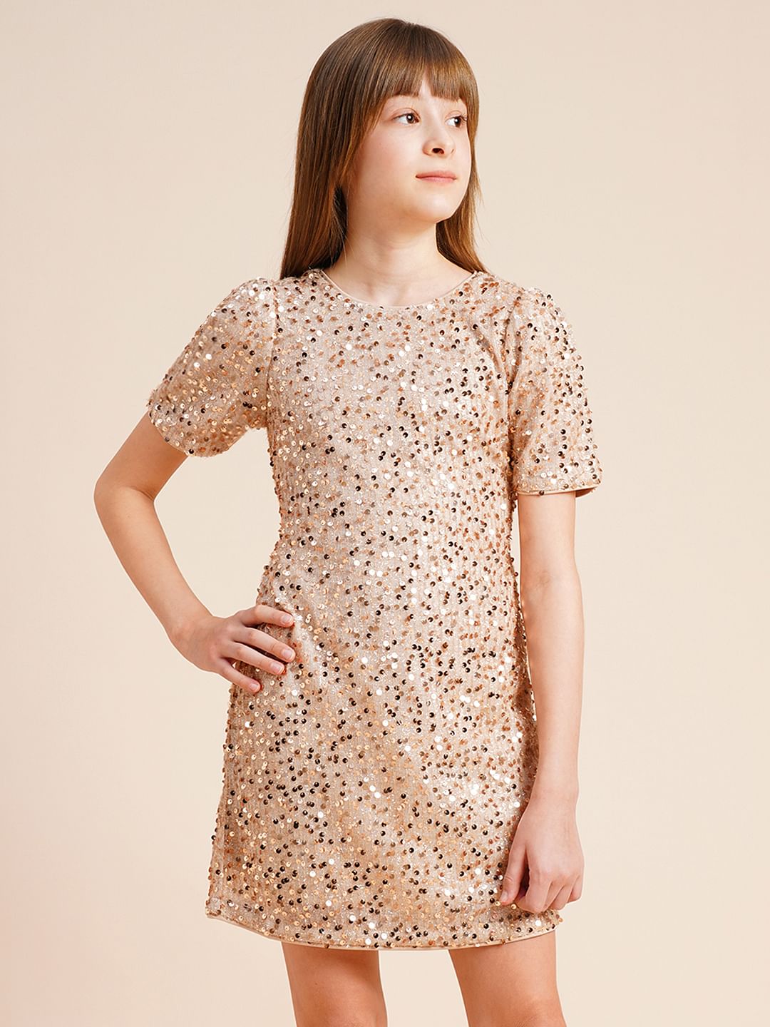 Girls Golden Sequined Dress
