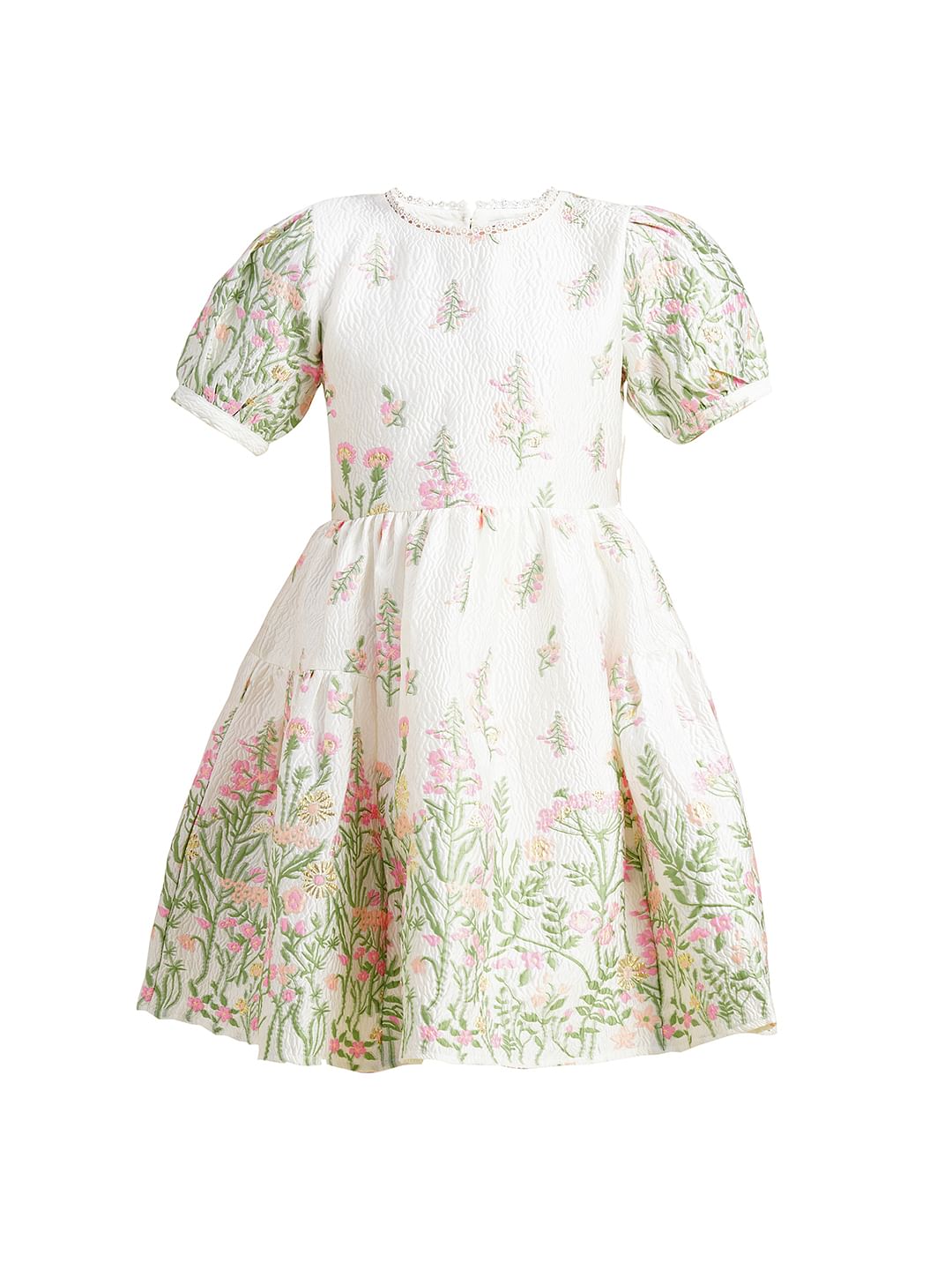 Girls White Floral Jacquard Dress