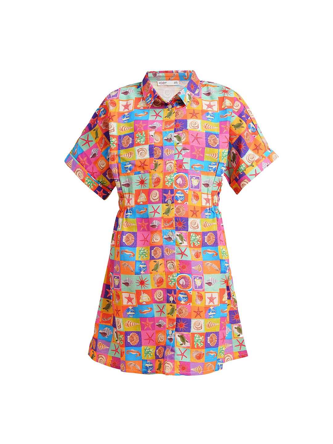 Girls Red Printed Shirt Dress