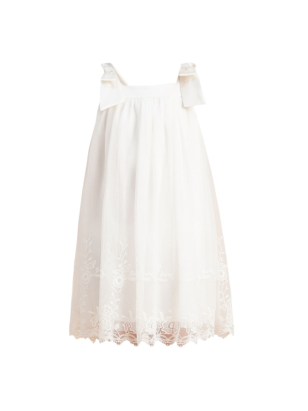 Girls White Textured Bow Detail Dress