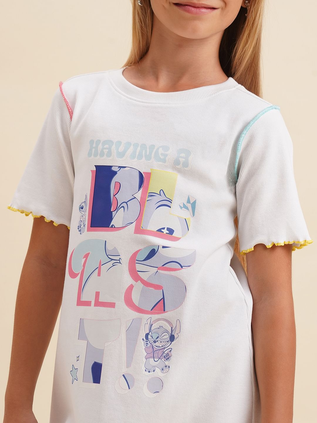 Girls White Printed Shift Dress