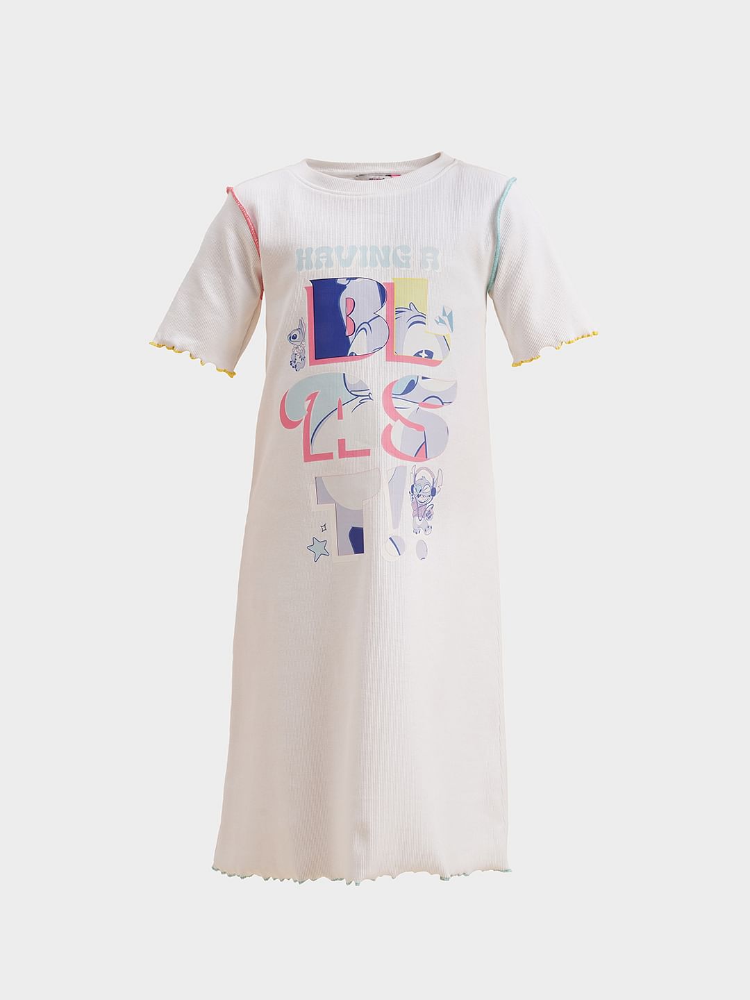 Girls White Printed Shift Dress
