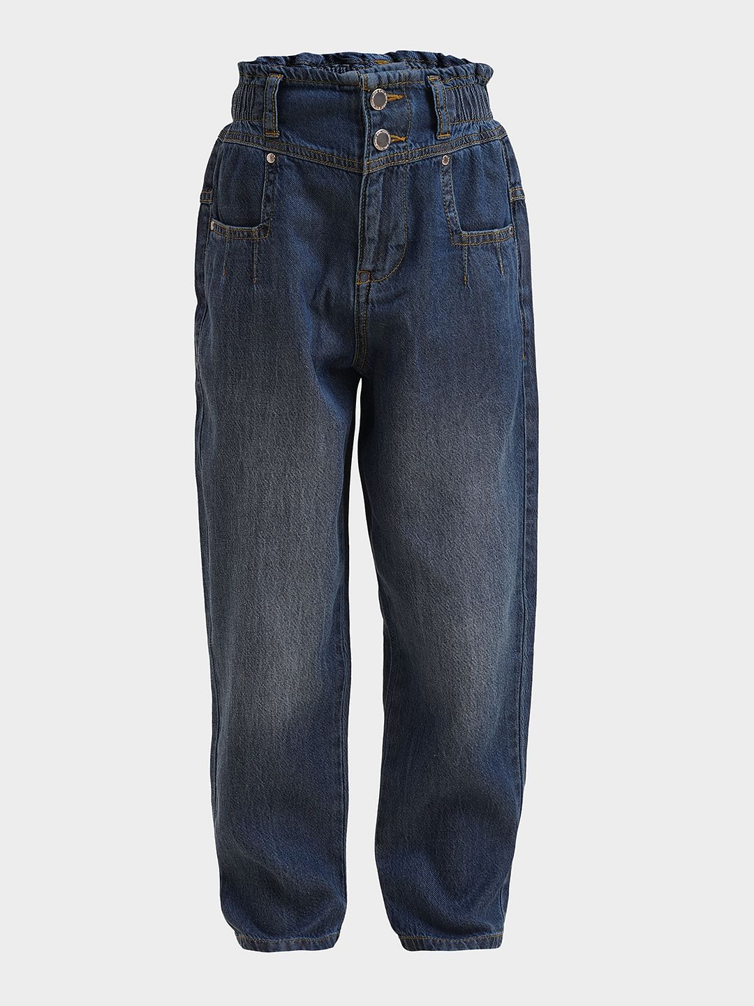 Girls Blue High Rise Mom Jeans