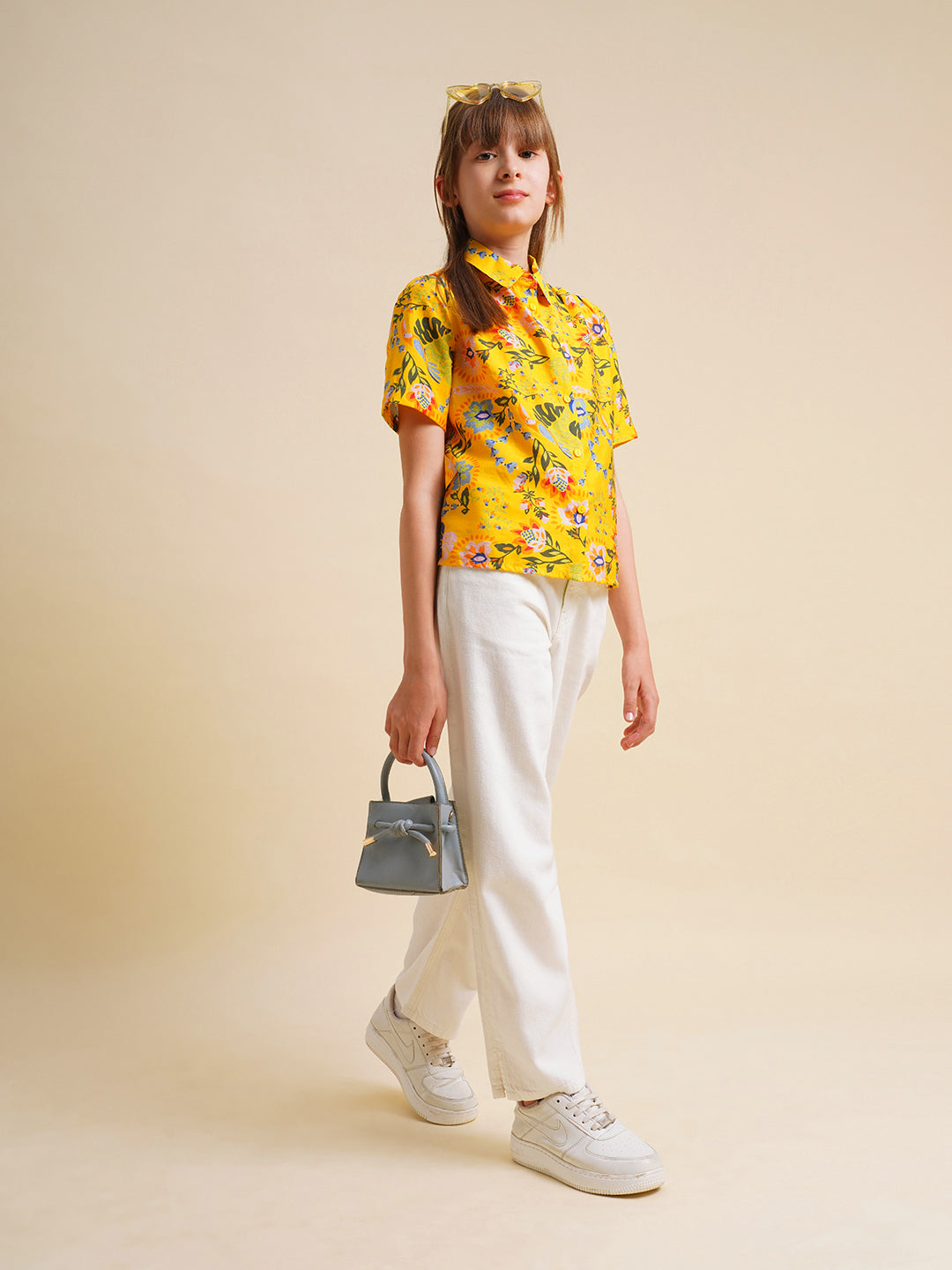 Girls White High Rise Wide Leg Jeans