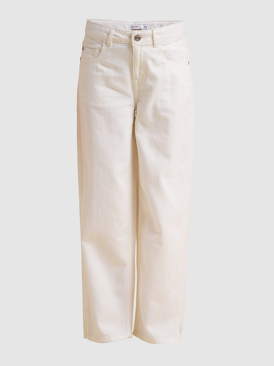 Girls White High Rise Wide Leg Jeans