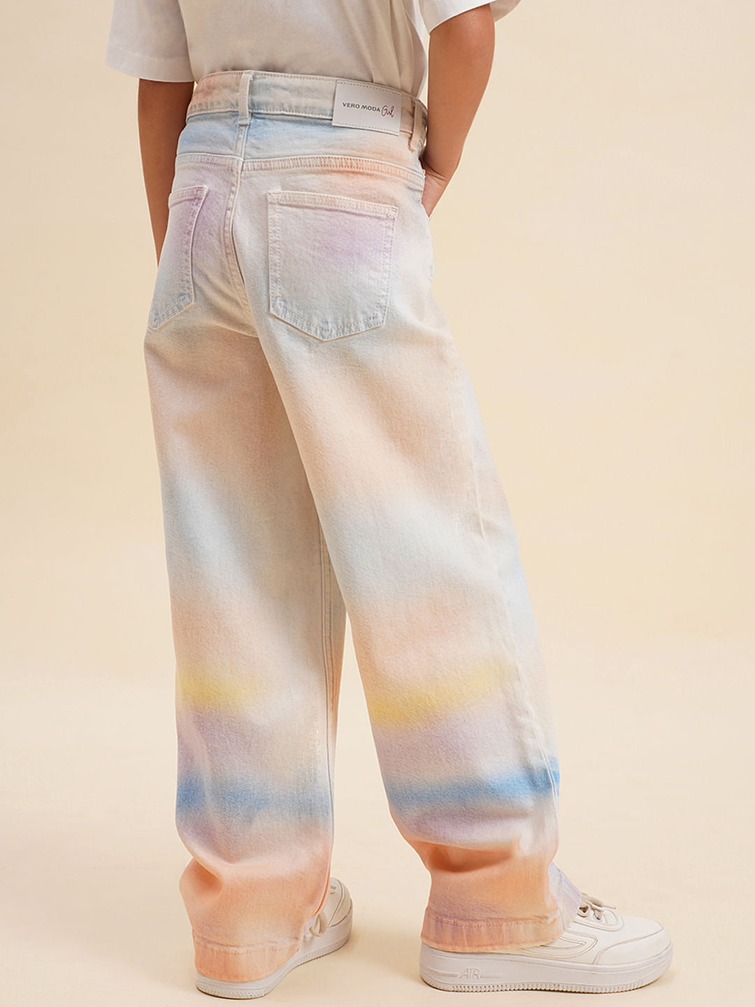 Girls Light Blue Tropical Print Wide Leg Jeans