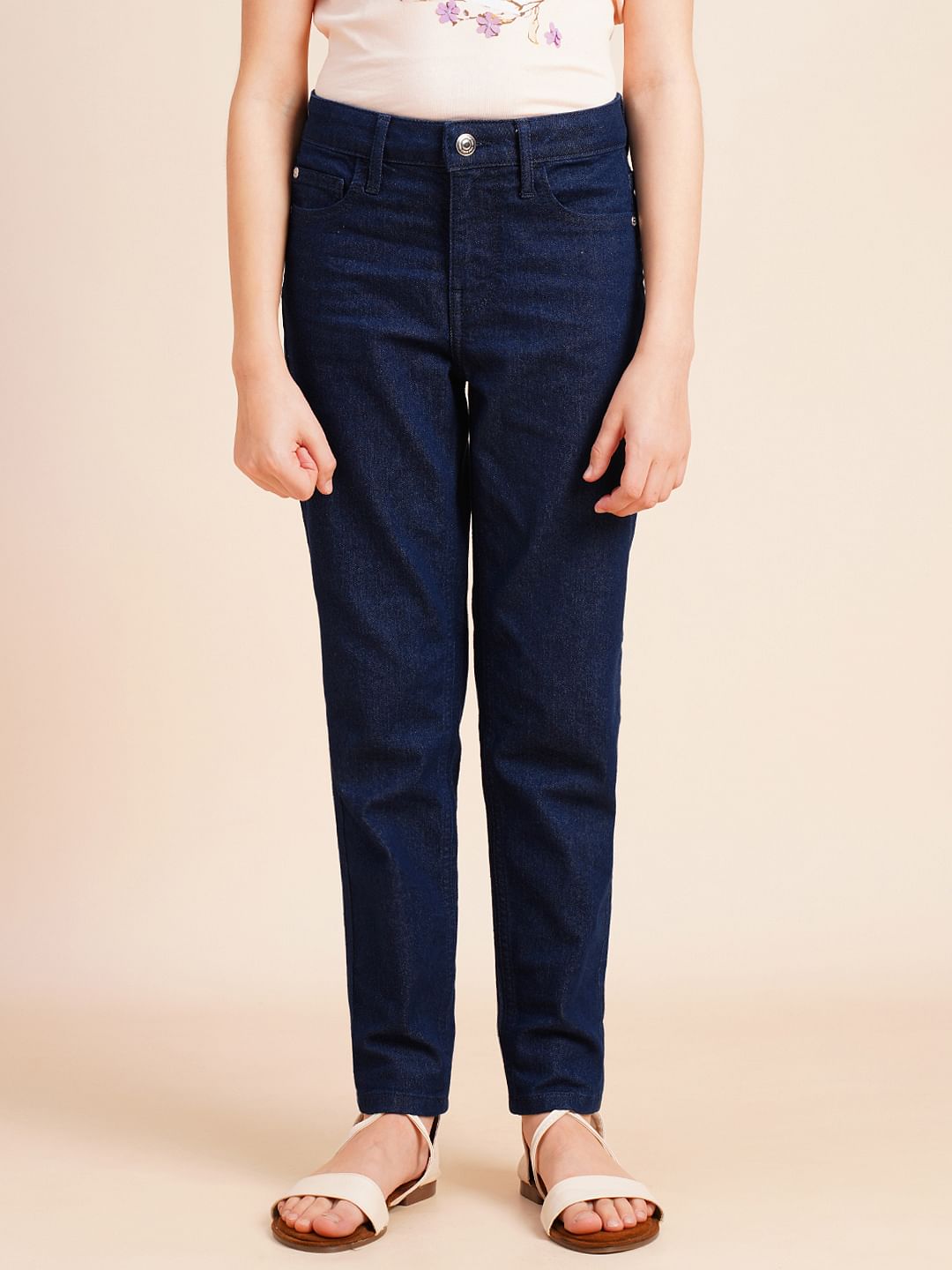 Girls Dark Blue Mid Rise Skinny Jeans