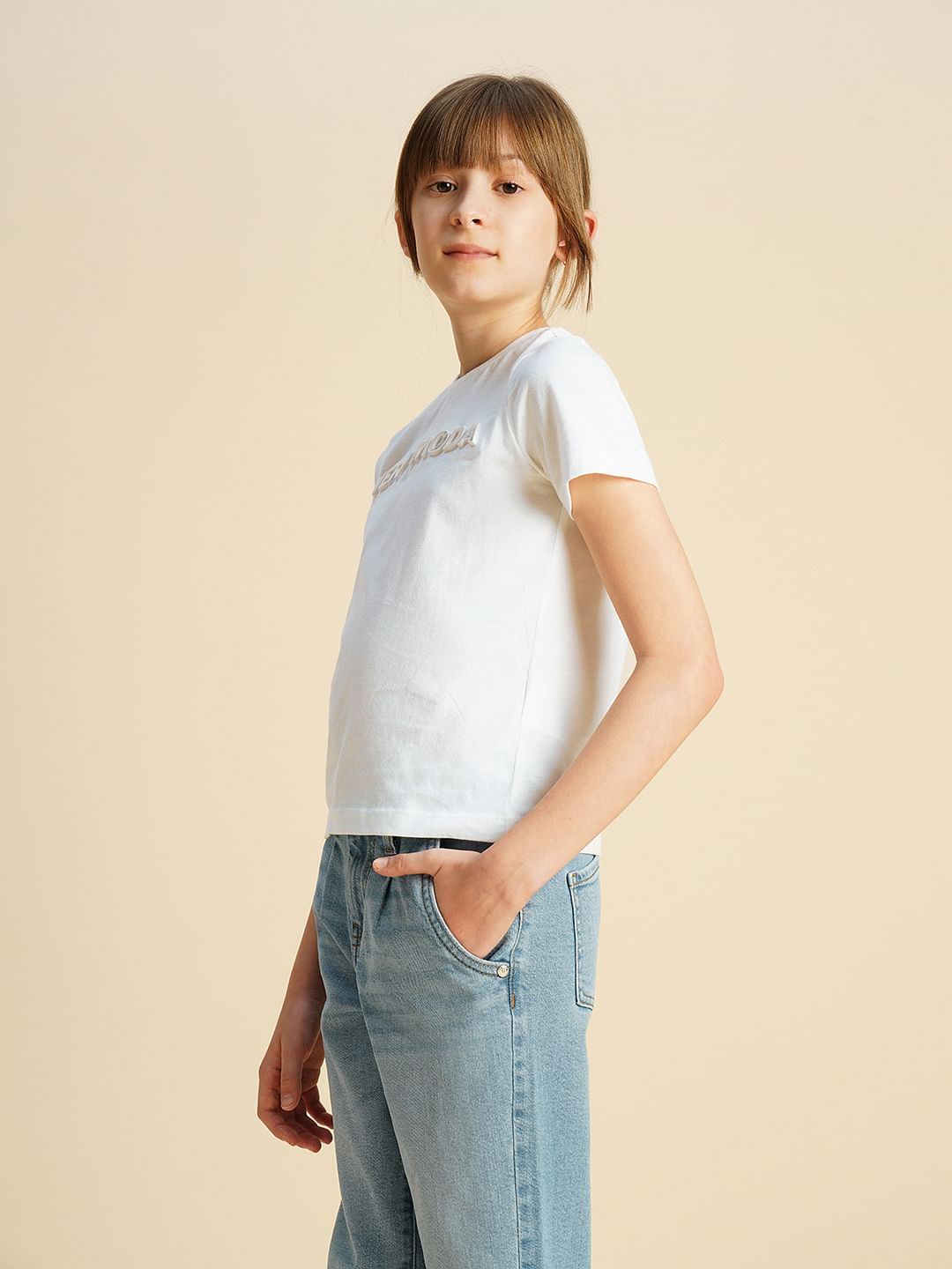 Girls Light Blue High Rise Mom Fit Jeans