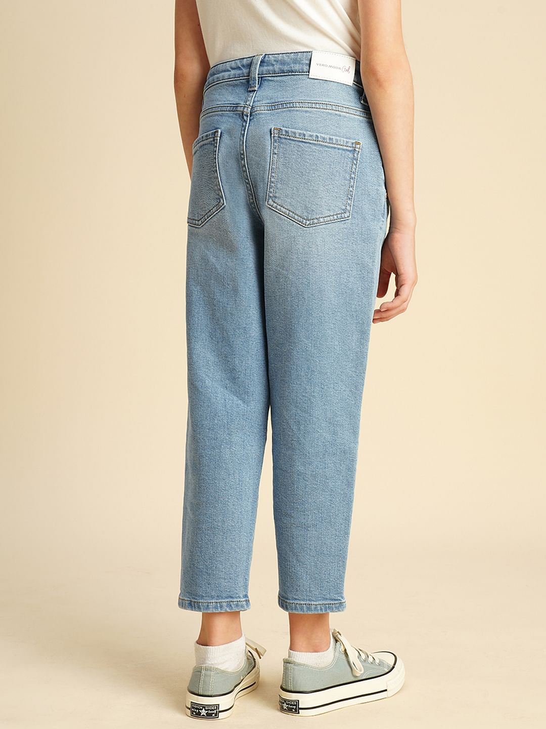 Girls Light Blue High Rise Mom Fit Jeans