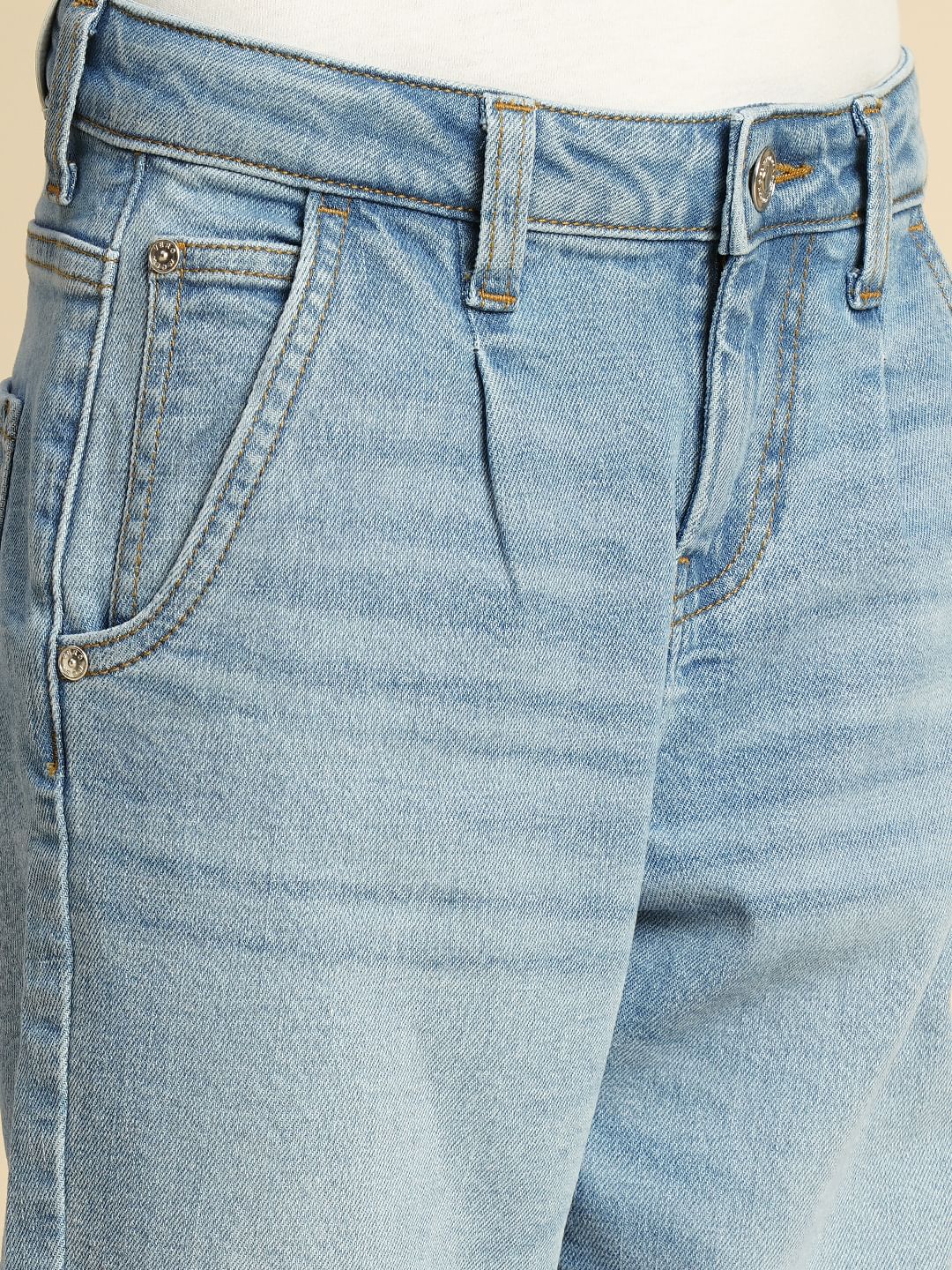 Girls Light Blue High Rise Mom Fit Jeans