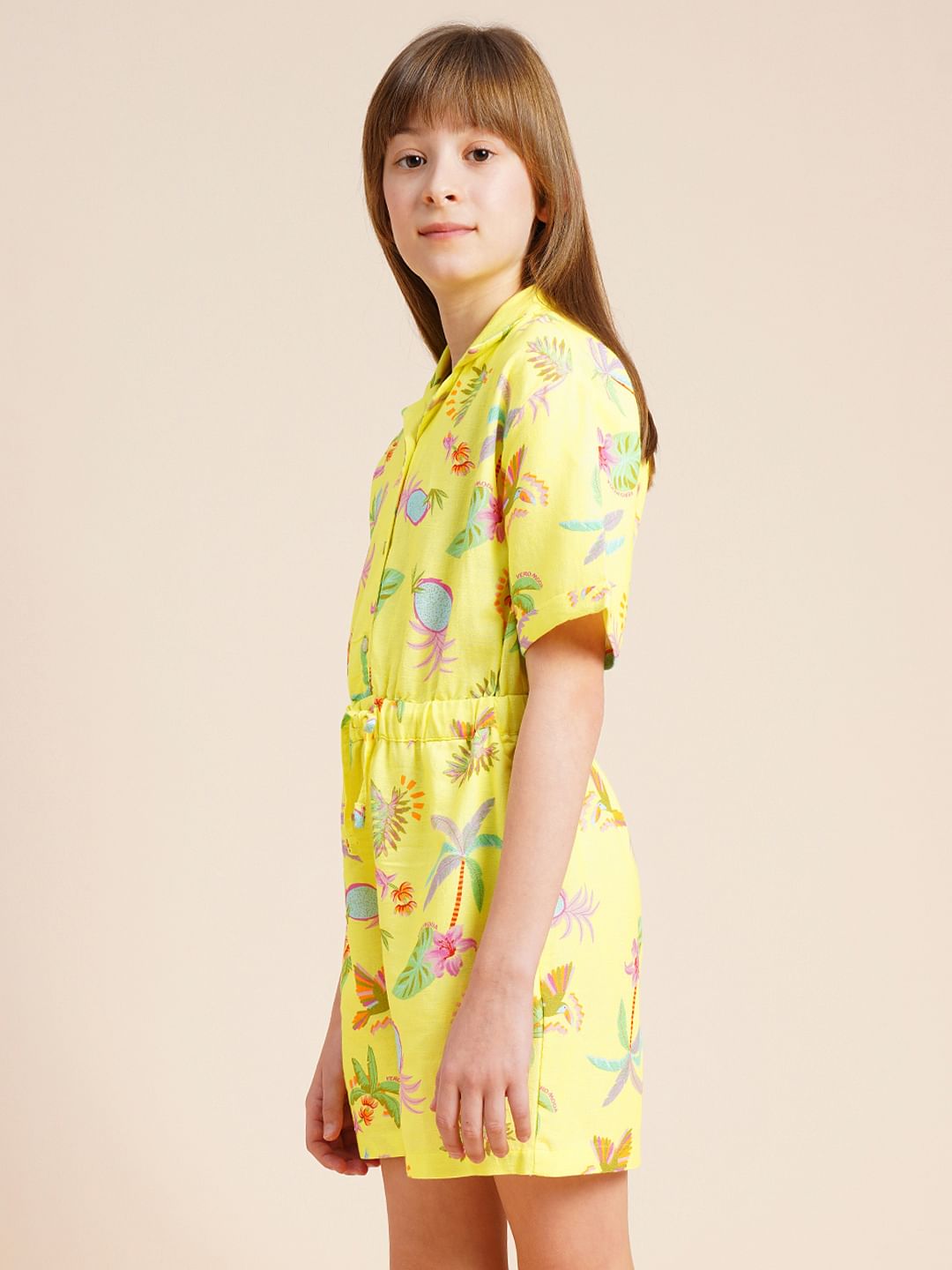 Girls Yellow Tropical Print Playsuit