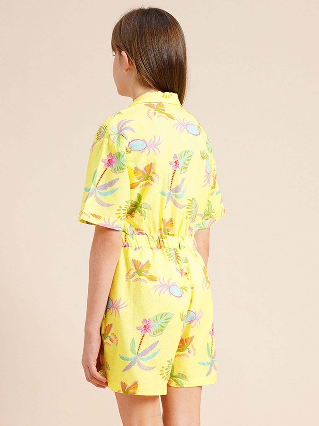 Girls Yellow Tropical Print Playsuit