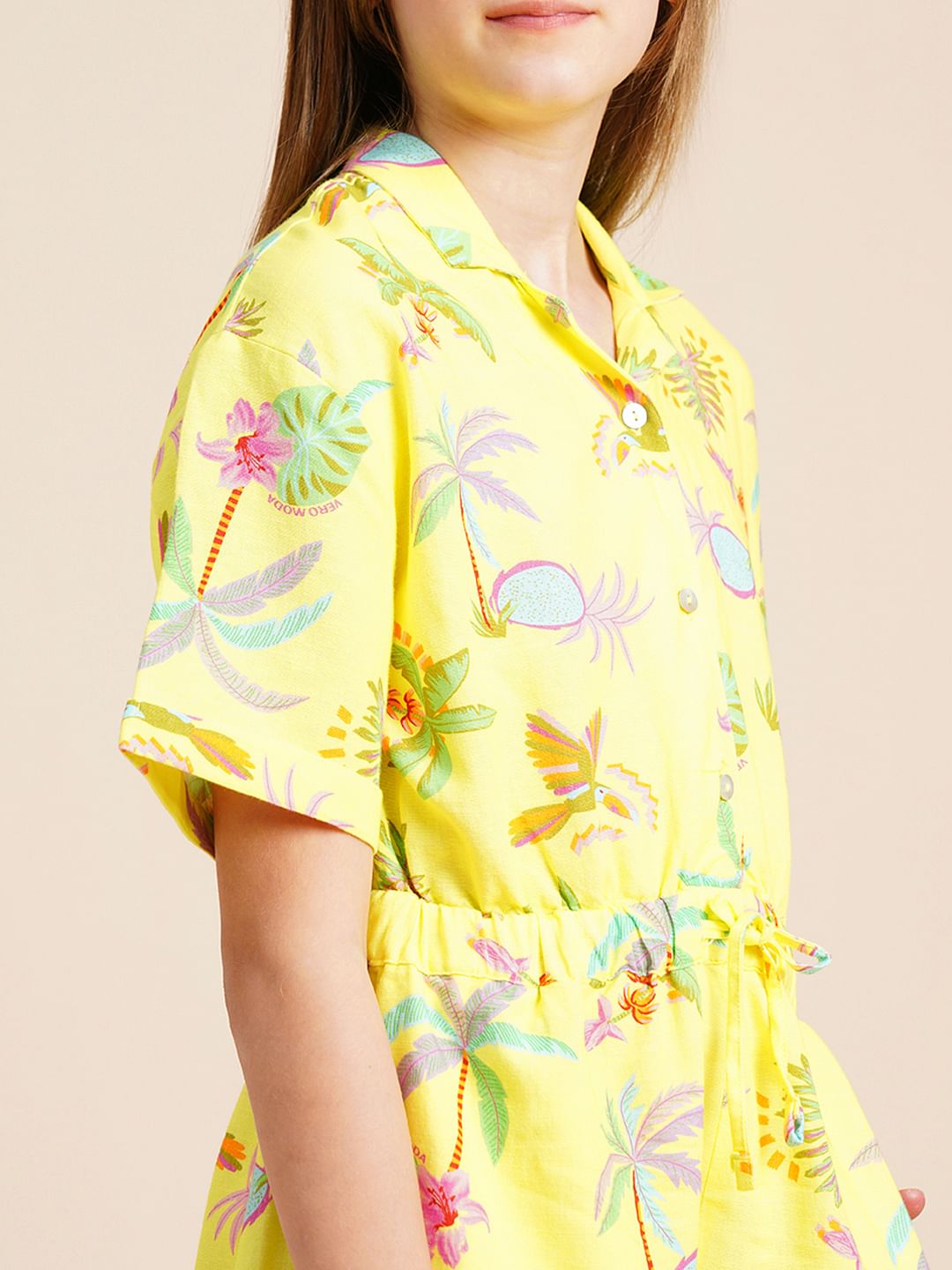 Girls Yellow Tropical Print Playsuit