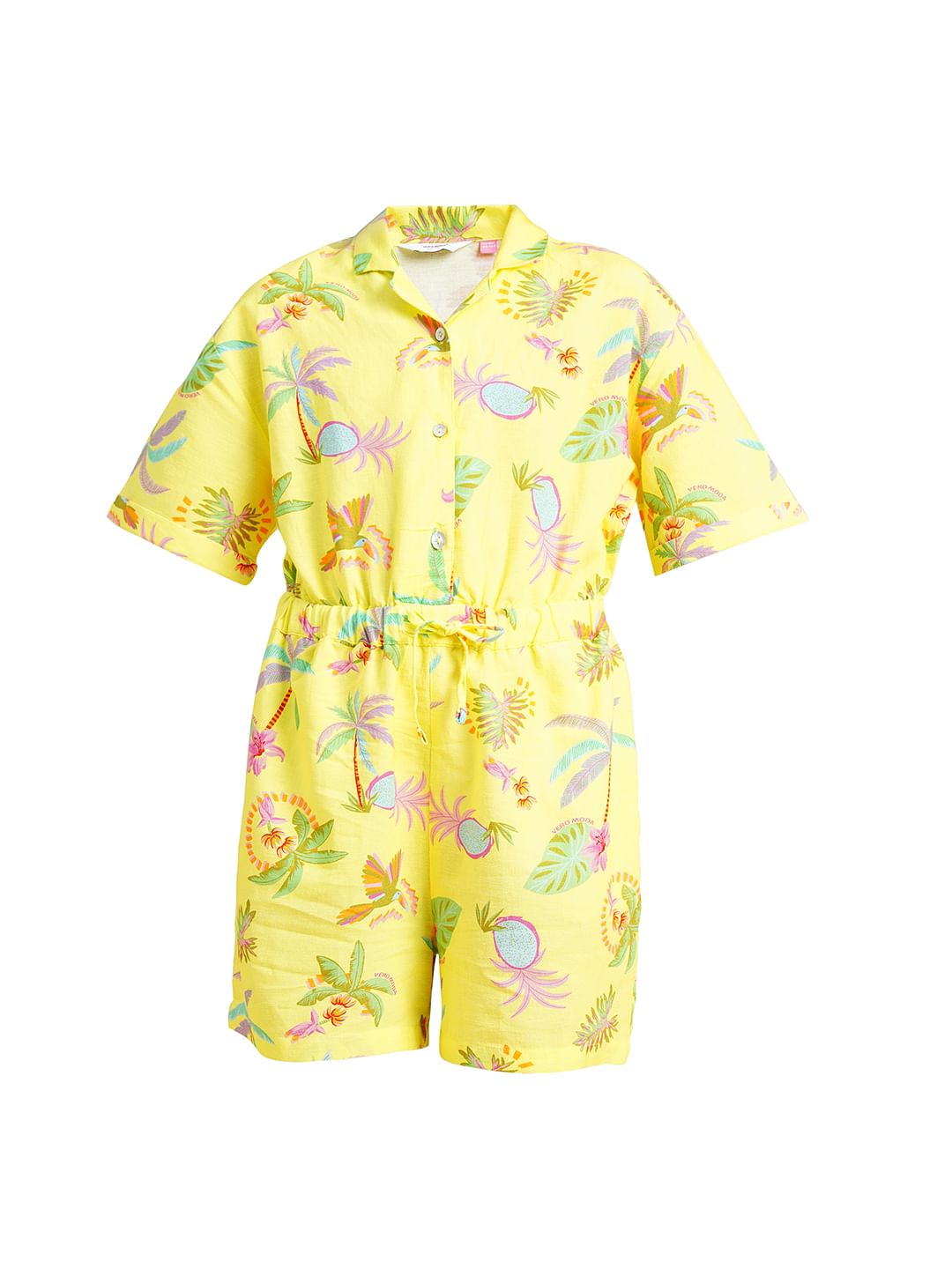 Girls Yellow Tropical Print Playsuit