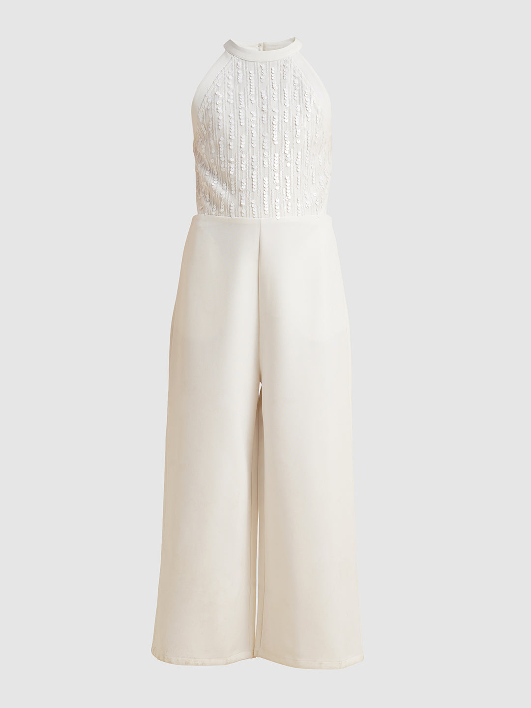 Girls White Embellished Jumpsuit