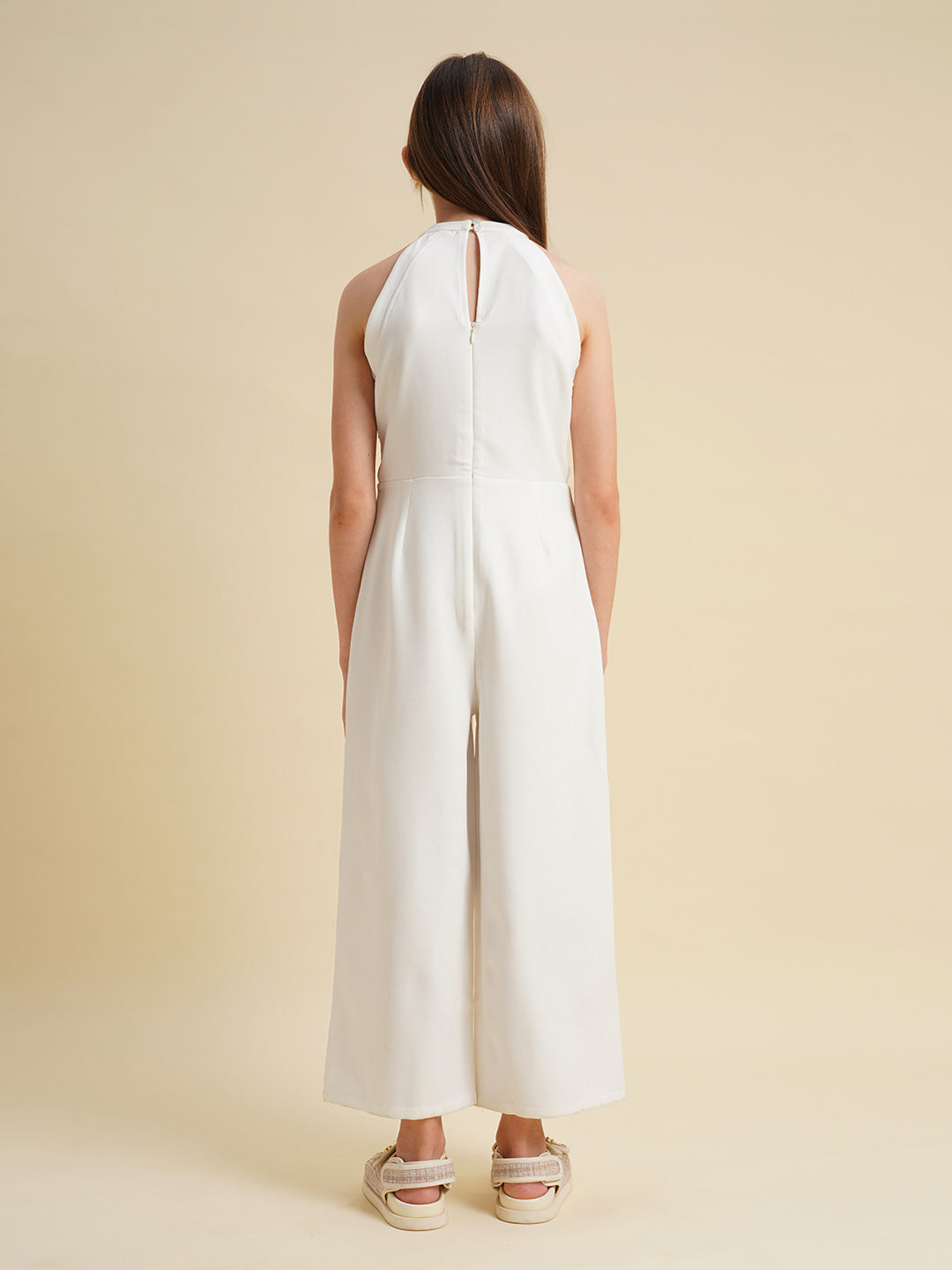 Girls White Embellished Jumpsuit