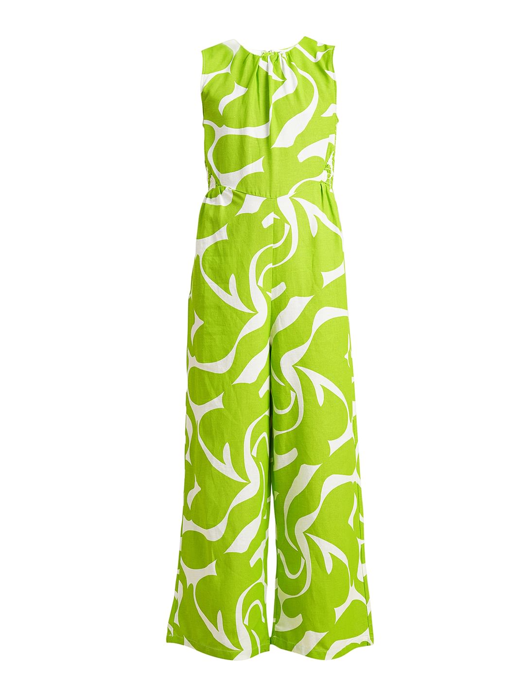Girls Green Printed Jumpsuit