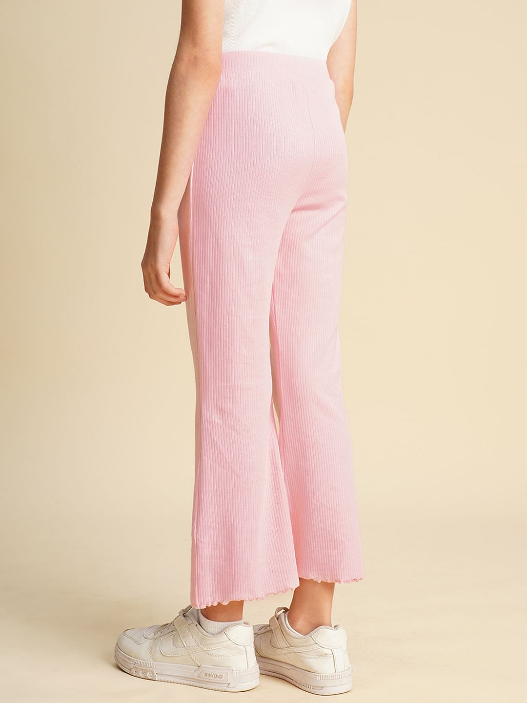 Girls Pink Ribbed Bootcut Leggings