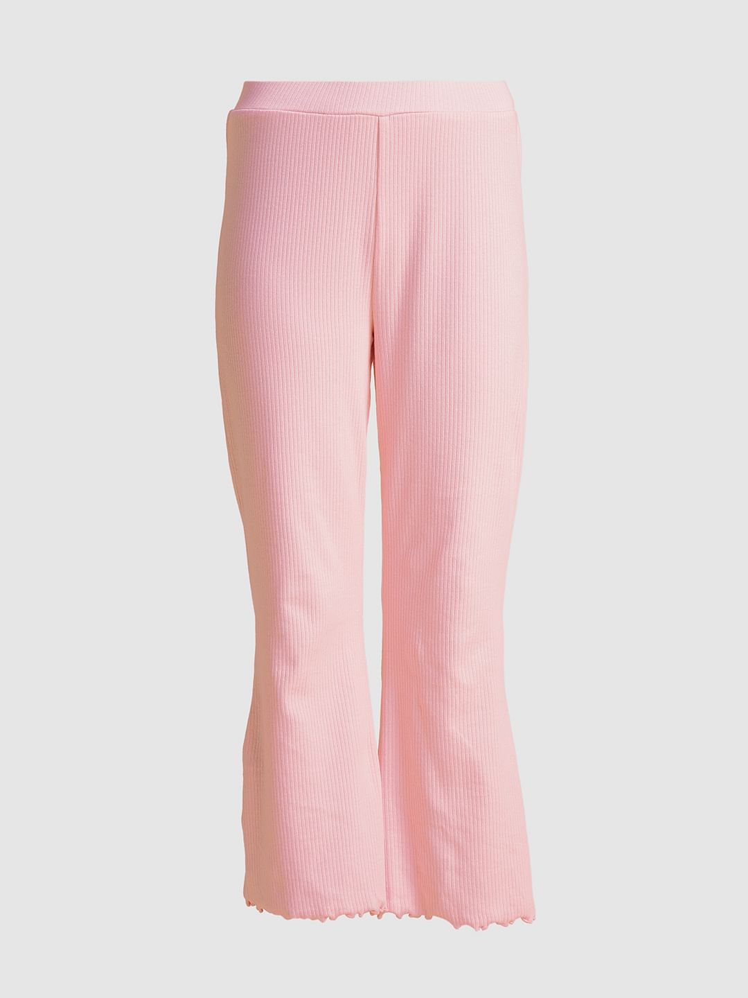 Girls Pink Ribbed Bootcut Leggings
