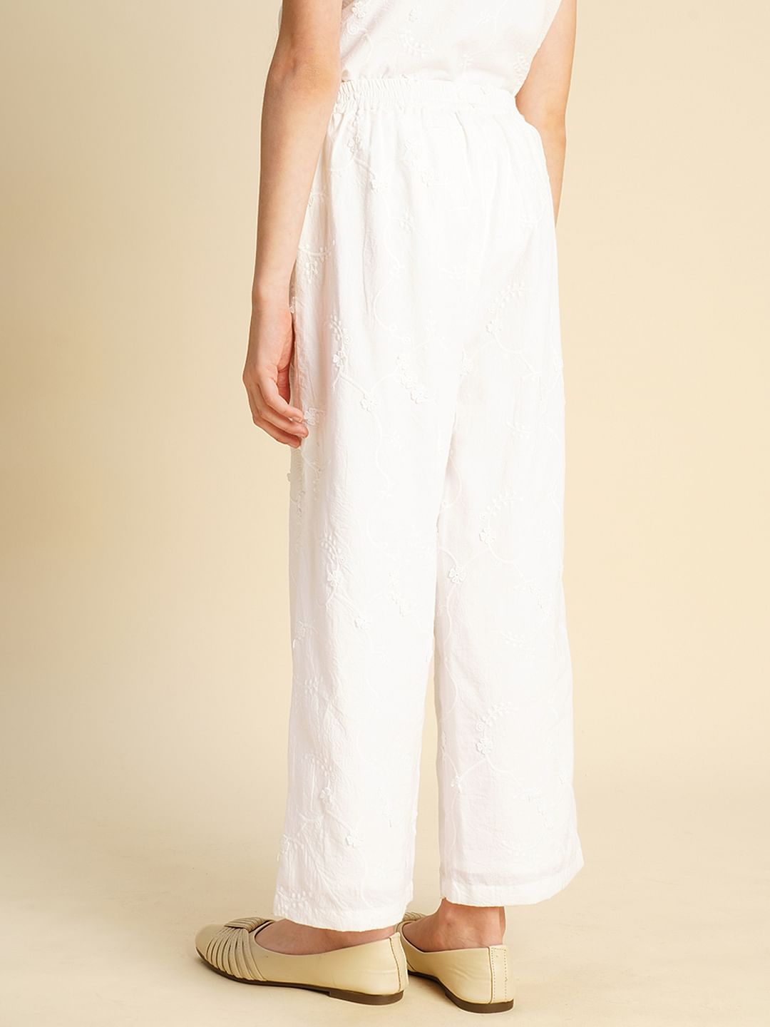 Girls White 3D Schiffli Co-Ord Set Pants