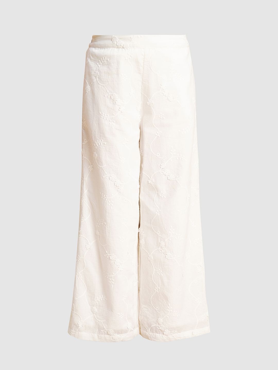 Girls White 3D Schiffli Co-Ord Set Pants