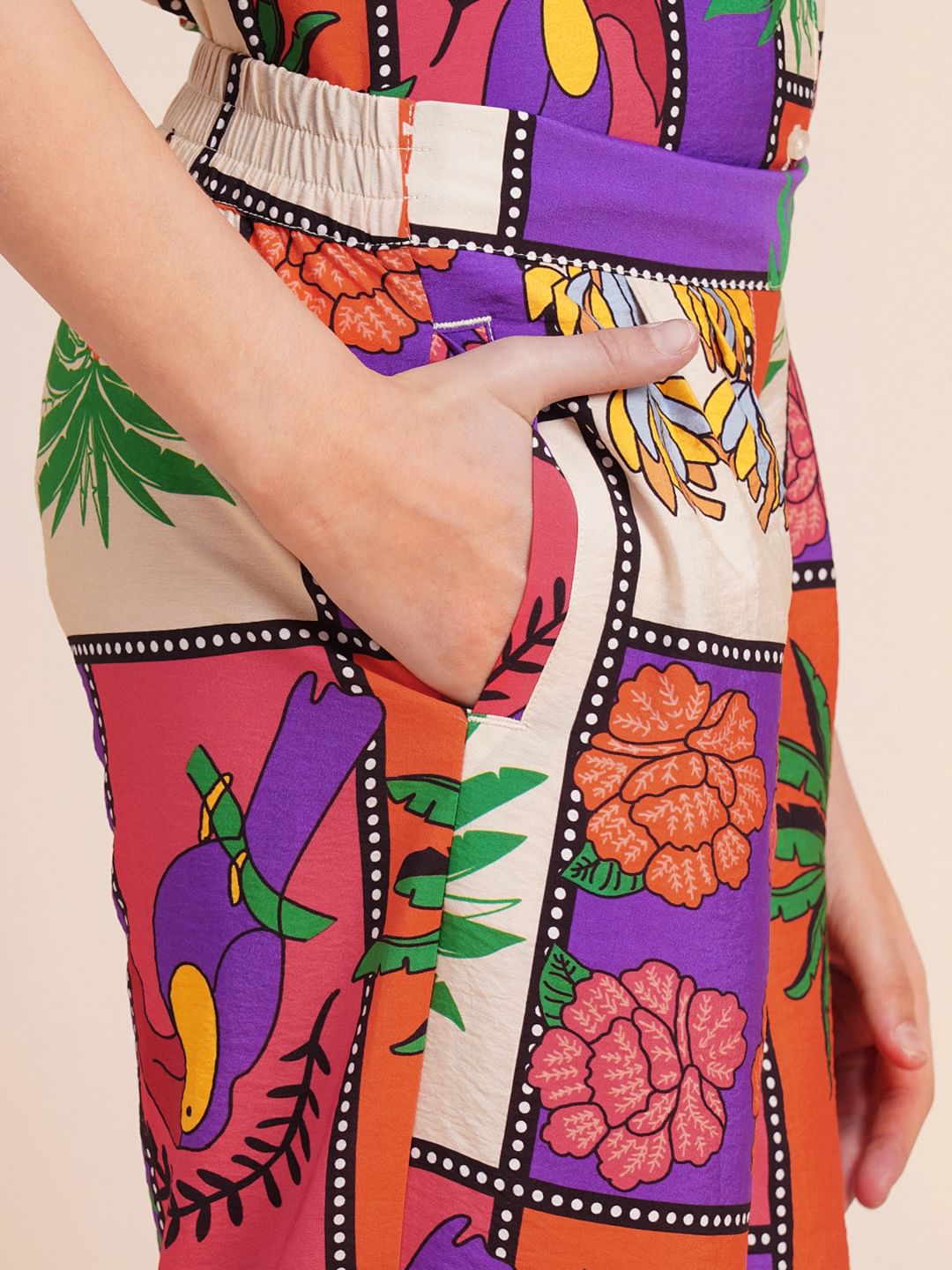 Girls Purple Printed Co-Ord Set Pants