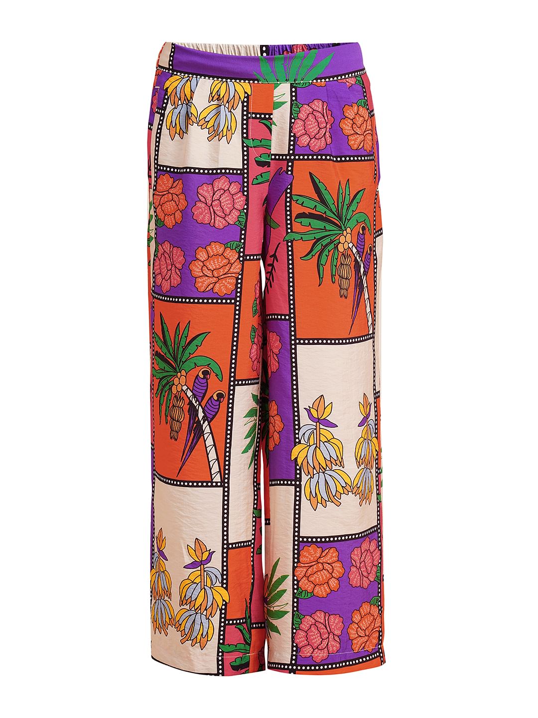 Girls Purple Printed Co-Ord Set Pants