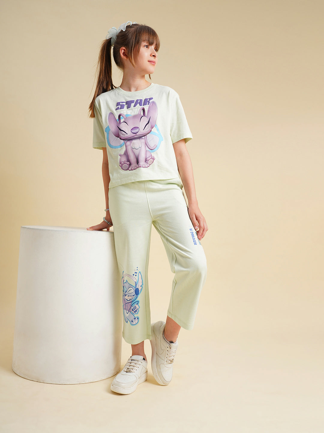 Girls Blue Stitch Graphic Print Pants