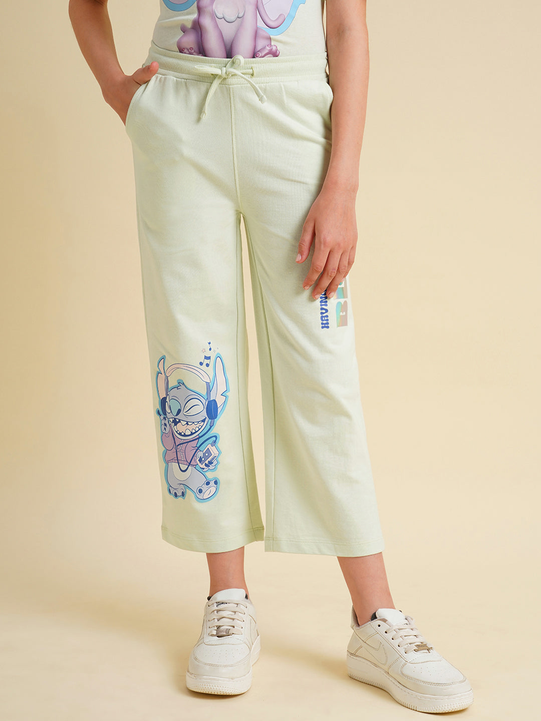 Girls Blue Stitch Graphic Print Pants