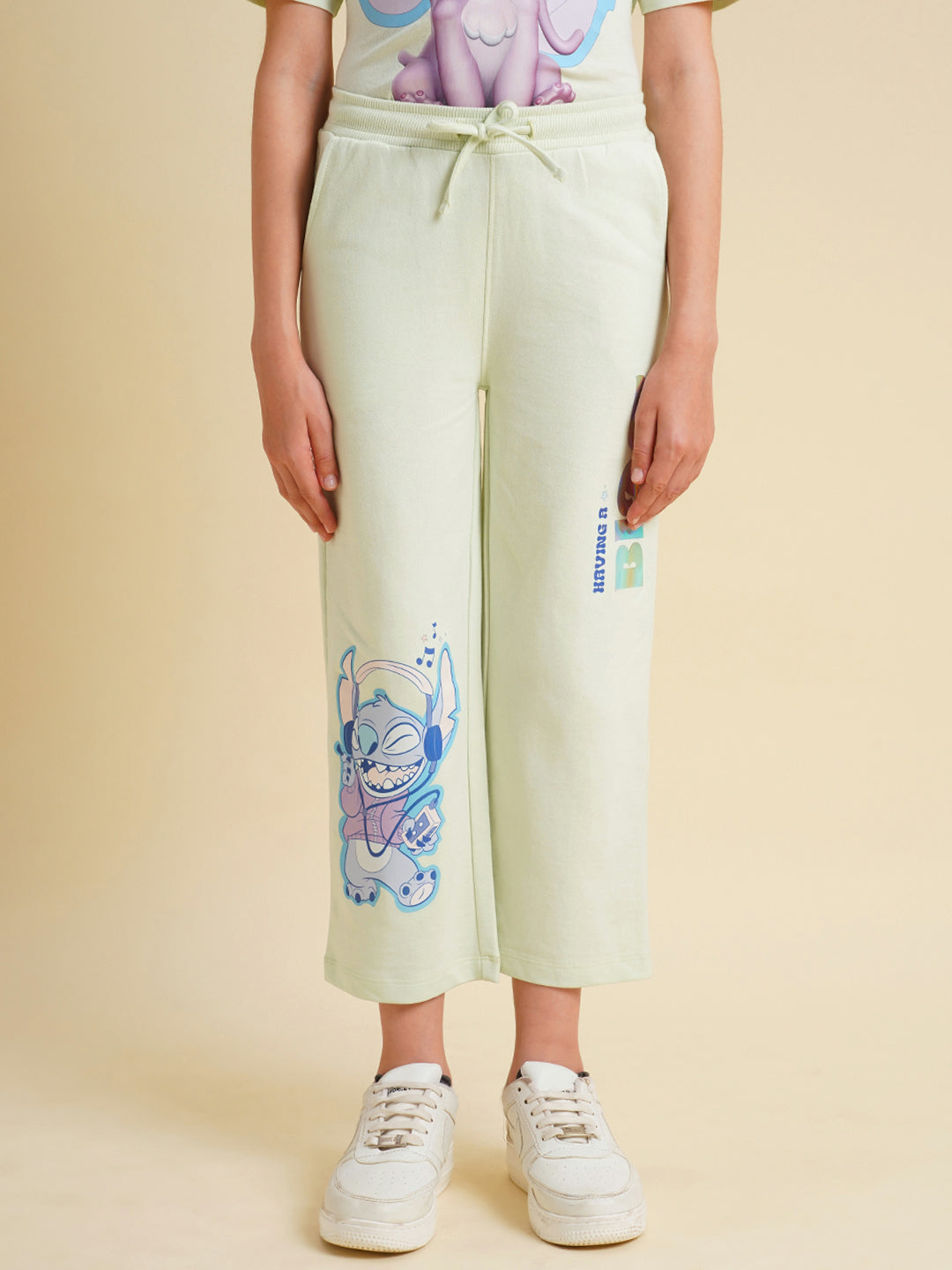 Girls Blue Stitch Graphic Print Pants