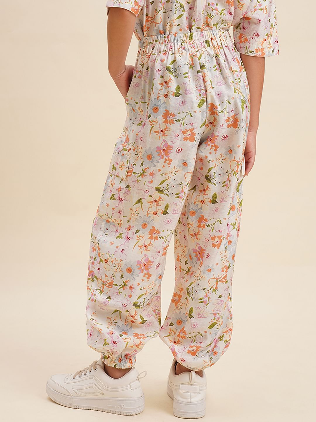 Girls White Floral Co-Ord Set Joggers