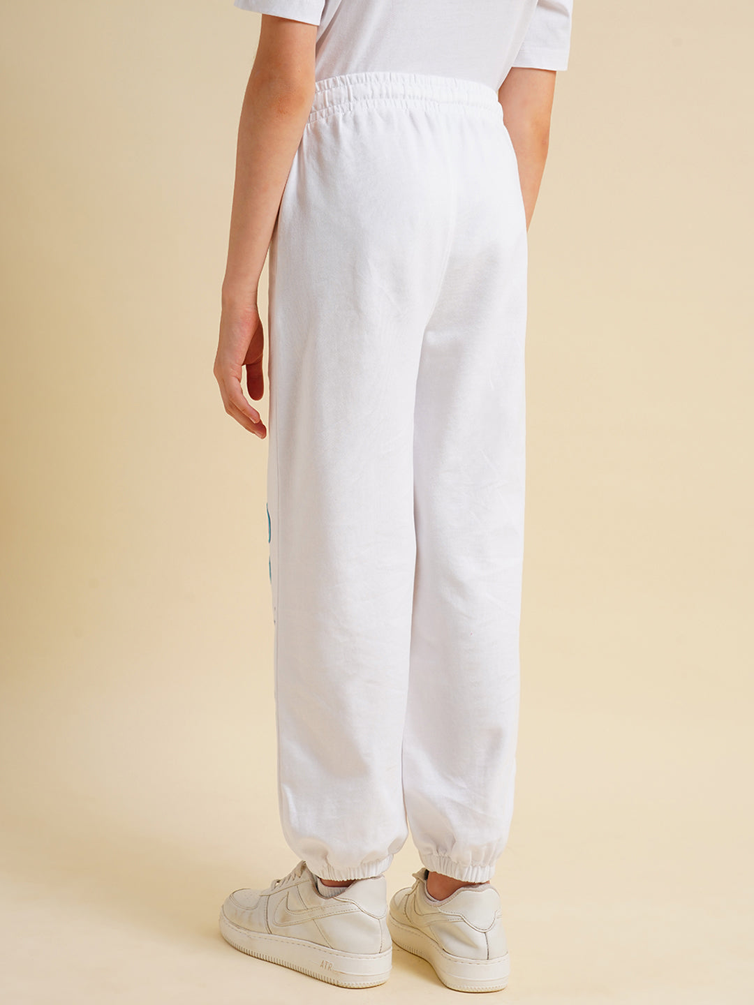 Girls White Stitch Graphic Print Joggers