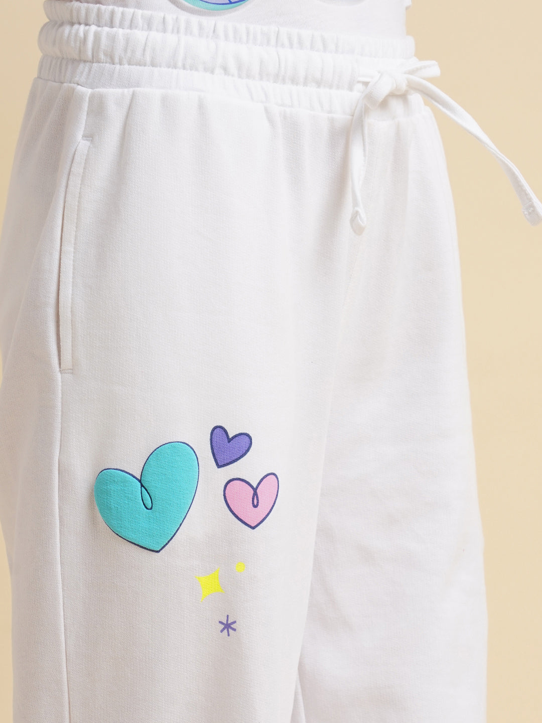 Girls White Stitch Graphic Print Joggers