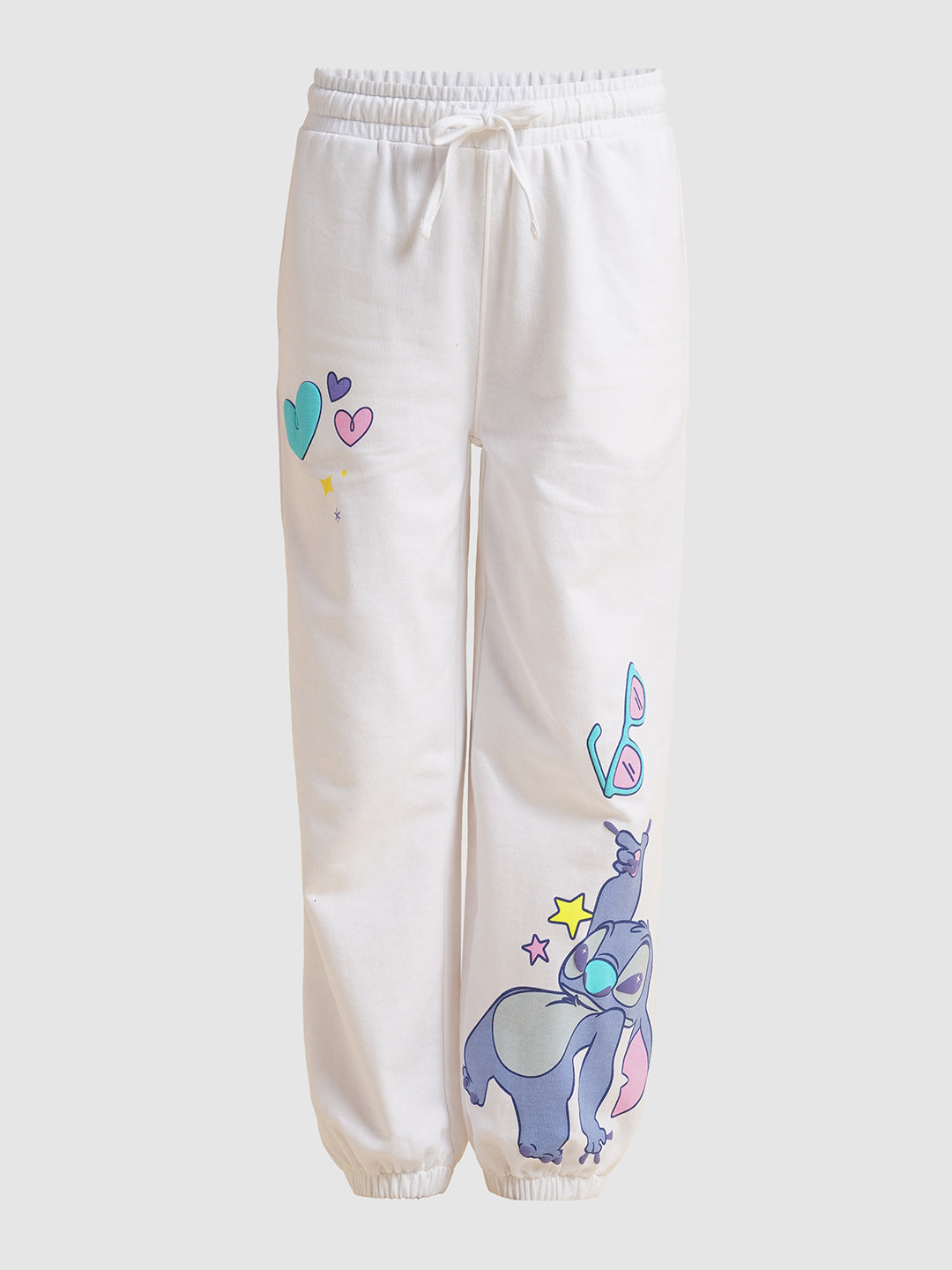 Girls White Stitch Graphic Print Joggers