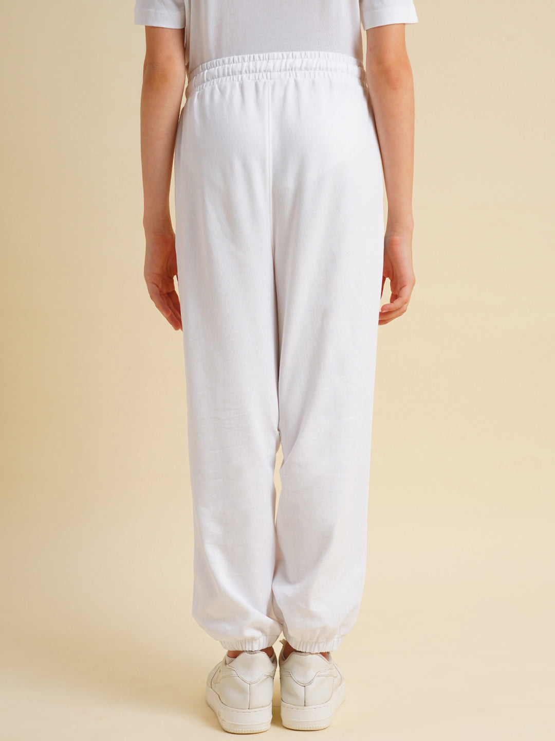 Girls White Stitch Graphic Print Joggers